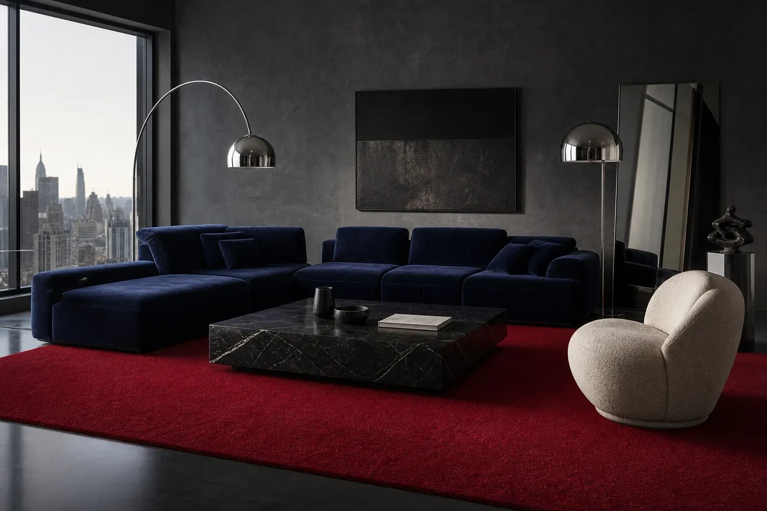 The Intense rug in Ruby, shown in a New York room