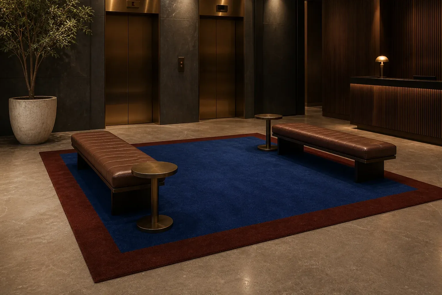 The Thick rug in Lapis / Brick, shown in a New York room
