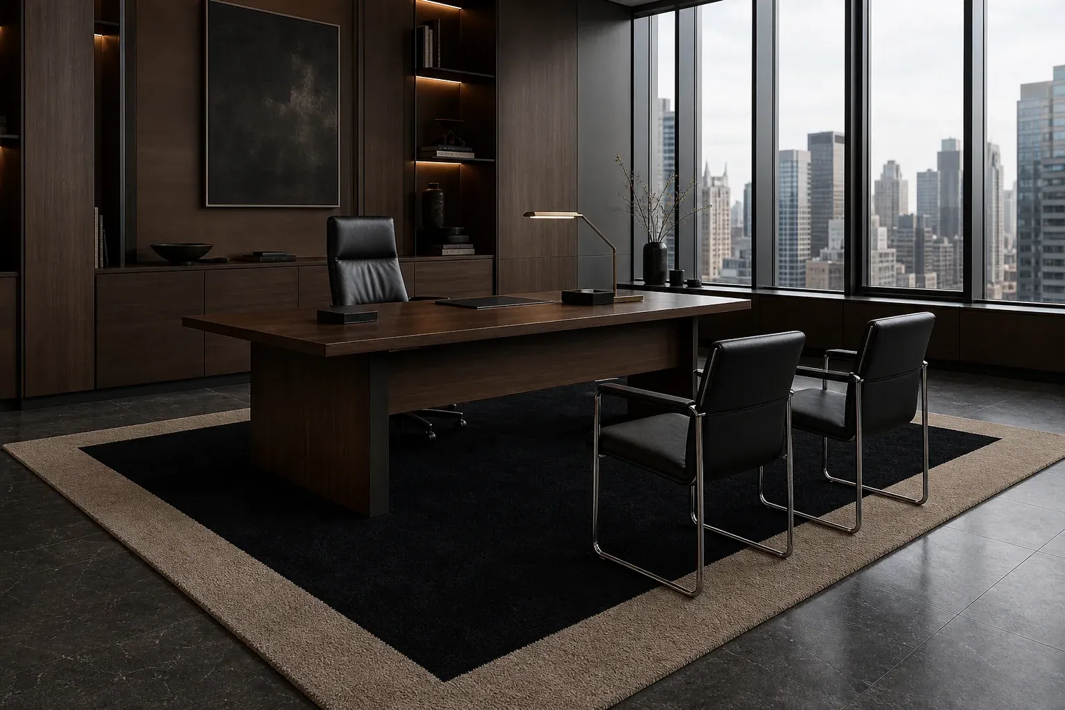The Thick rug in Jet / Cashmere, shown in a New York room