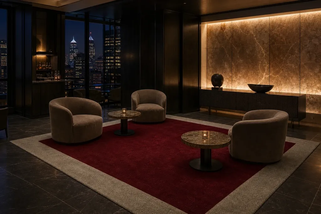 The Thick rug in Ruby and Oyster in a New York living room at night