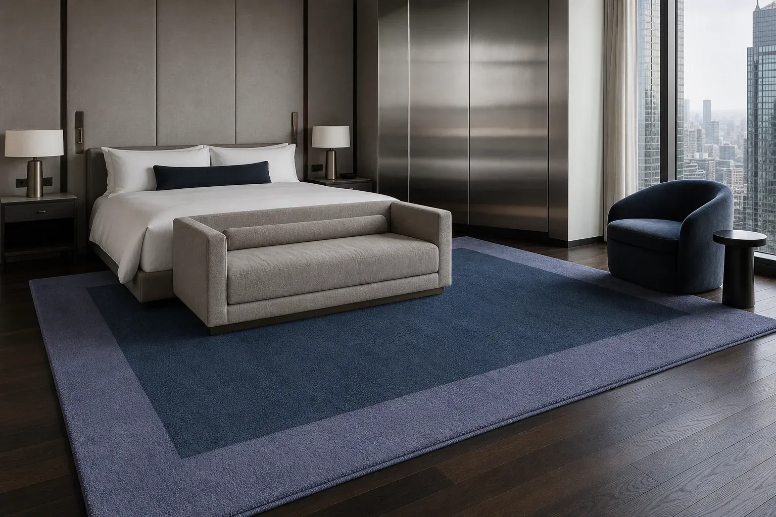 The Thick rug in Prussian / Periwinkle, shown in a New York room